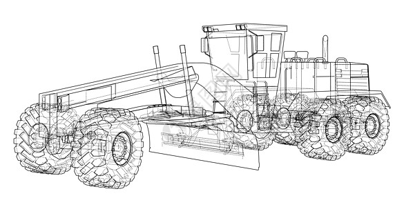 大卡车道路平地机 韦克托草稿拖拉机工作蓝图刀刃服务机器地球矿业力量插画