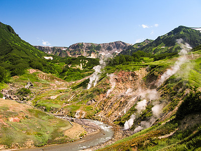 俄罗斯堪察卡半岛盖萨尔斯山谷全景半岛旅游蒸汽地热公园活动国家火山喷泉矿物质图片