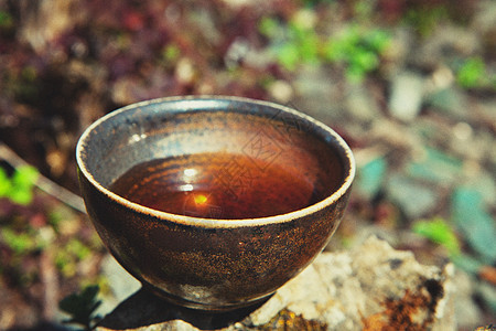 中国红茶杯季节早餐天空仪式叶子树叶陶瓷野餐森林制品图片