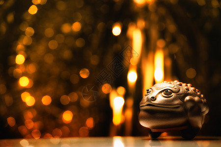 青凤水的财钱青蛙问候语金子上帝运气文化动物硬币背景庆典图片