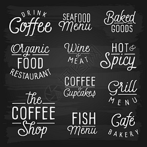 手画咖啡馆和餐馆的字母标语徽章饮料学校粉笔刻字海报食物黑板零售插图图片