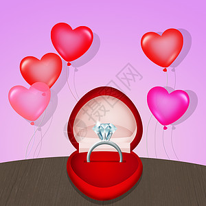 情人节的钻石戒指女子女性庆典女孩未婚新娘明信片气球展示礼物图片
