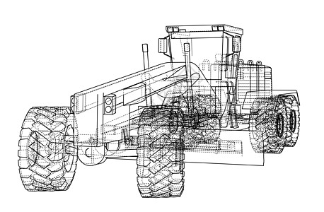 道路平地机 韦克托工作服务车辆轮子刀刃机械机器草稿力量蓝图图片