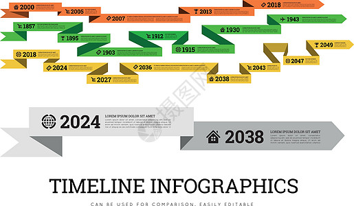 带有丝带的时线信息矢量图示 可用于比较活动或传记和履历目录酒吧唱片历史年表图表推介会数字统计展示图片