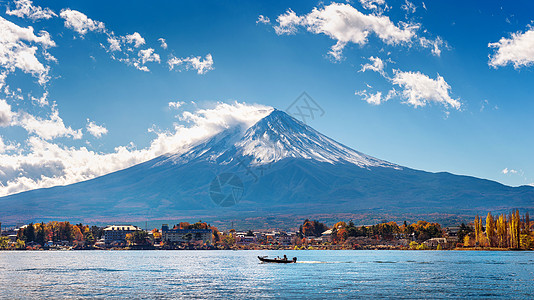 日本川口子湖的秋季和藤山季节公吨火山叶子地标旅游反射旅行天空树叶图片