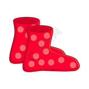 白背上孤立的红色橡皮靴 卡通带点红牙套天气工作服季节园艺绘画农场标识花园插图鞋类图片