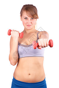女孩去参加运动权重运动员头发女士健身房哑铃力量行动训练活动图片