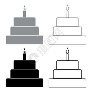 带有蜡烛图标的蛋糕 说明灰色和黑色图片