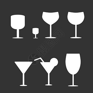 一套不同的葡萄酒玻璃圆筒 在背景上隔绝的花瓶塑料藤蔓果汁餐厅酒精液体饮料收藏插图酒吧图片