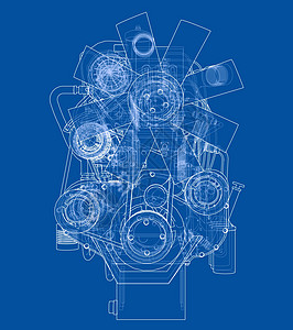 汽车引擎  3 的矢量渲染插图工程发动机标识草图建造机器框架齿轮机械图片