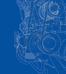 汽车引擎  3 的矢量渲染机械力量插图床单网格标识卡通片建造草图金属图片