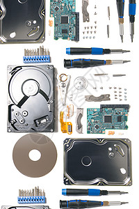 已拆卸的硬盘驱动器工具技术损害硬盘白色创新驾驶贮存电子磁盘图片