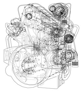 汽车引擎  3 的矢量渲染床单工程金属力量卡通片蓝图发动机草图绘画机械图片