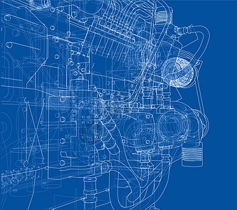 汽车引擎  3 的矢量渲染机器横幅插图床单技术力量绘画蓝图建造网格图片