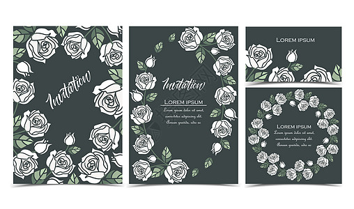 背景与白玫瑰奢华婚礼插图花园墙纸庆典邀请函框架花束植物图片