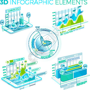 3D 图表元素解决方案数据蓝色馅饼交易战略商业店铺金融研究图片