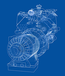 汽车引擎  3 的矢量渲染网格草图机器绘画横幅金属蓝图床单力量建造图片