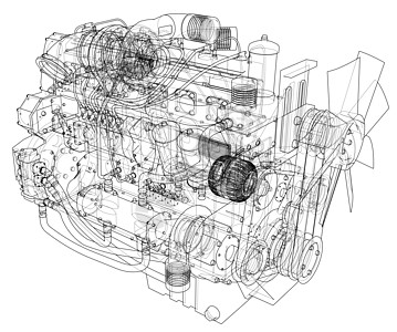 汽车引擎  3 的矢量渲染齿轮蓝图金属床单框架网格插图发动机建造草图图片