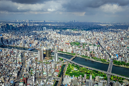 日本东京市天线空中观测 日本市中心建筑墨田全景天际天空景观建筑学地标场景图片