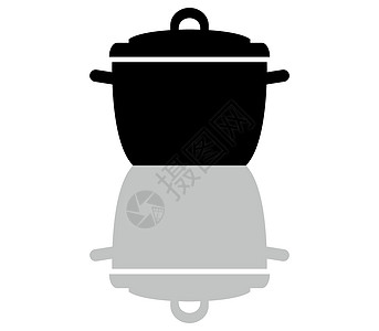 黑色锅锅图标插图正方形厨师厨房按钮工具厨具黑色烹饪白色插画