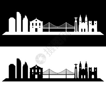 里斯本天际线城堡摩天大楼插图建筑白色地标景观黑色城市建筑学图片