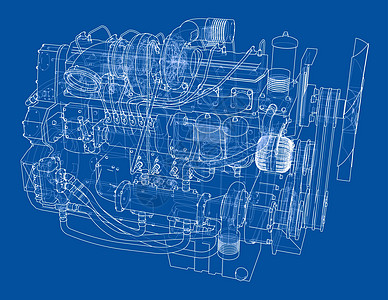 汽车引擎  3 的矢量渲染蓝图工程床单技术网格绘画发动机机械力量卡通片图片