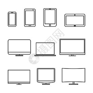 图标数字设备细线矢量图界面工具电话电子电子书视频电脑桌面网络屏幕图片