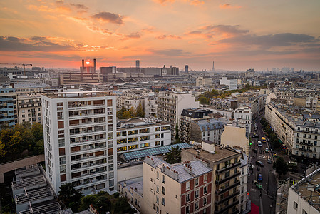 日落时巴黎HLM建筑摩天大楼城市房子建筑学天空行政区天线天际景观图片