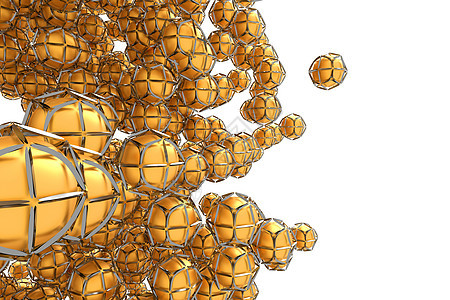 框架外壳中的金属球体化学品团体黄色生物圆形技术3d推介会气泡原子背景图片