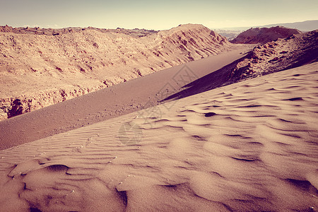 智利圣佩德罗德阿塔卡马市Launa Luna山谷的沙丘灰尘沙漠荒野蓝色岩石月亮风景火星山谷天空图片