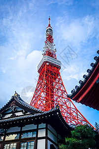 东京塔和日本传统寺庙佛教徒神社市中心旅游游客宗教橙子城市建筑地标图片