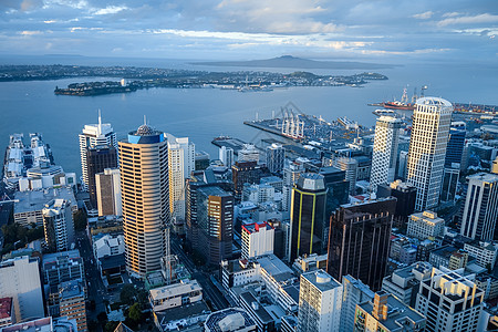 新西兰奥克兰空中观察旅行多样性摩天大楼港口生物建筑地标鸟瞰图天际市中心图片
