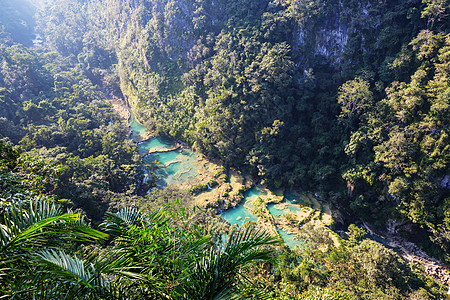 危地马拉的人才库地标森林液体世界瀑布场景溪流国家风景石头图片