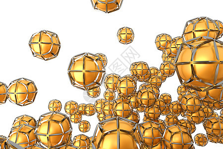 框架外壳中的金属球体生物学几何学化学品反射黄色圆形科学生物创造力气泡图片