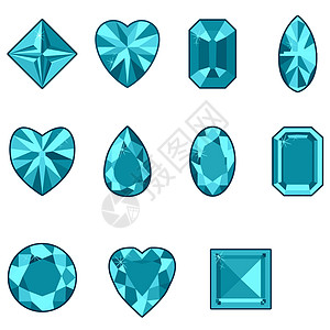 向量集的各种形状的钻石水晶白色宝藏宝石奢华蓝色插图财富圆圈六边形图片