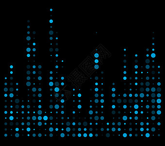 蓝色点对等器 在黑色背面隔离的声波符号图片