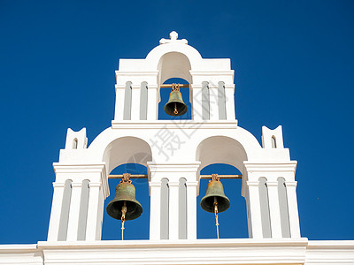圣托里尼岛美丽的景色火山教会教堂白色景点旅游悬崖塔钟蓝天房子图片