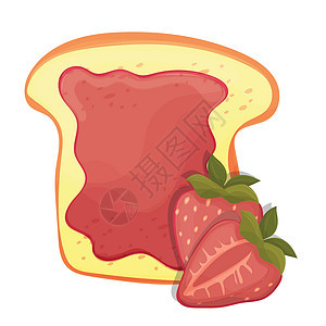烤面包片三明治红草莓果酱 早餐吃肉图片