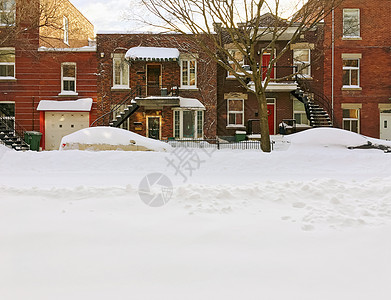 白雪城市街道 有砖楼图片