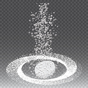 泡腾片可溶性药丸 维生素 C 或阿司匹林或药丸气泡痕迹落在方格背景的水中背景图片