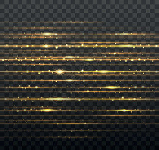 带有闪亮火花的抽象金激光束 在透明的黑色背景上隔离 矢量插图图片