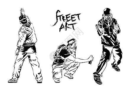 一组涂鸦艺术家 收集街头艺术元素 矢量图图片