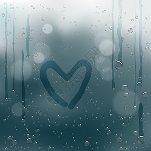 湿玻璃素材在雨水下抽取心脏 水滴插画