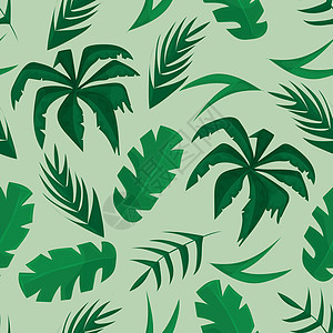 无缝模式 热带树叶绿色背景的无缝形态图片