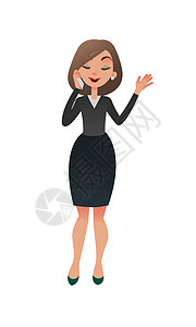 年轻成功的女性办公室经理 办公室里忙碌的卡通平面女秘书角色 私人助理领导者报告审计女士卡通片帮手公司衬衫套装插图图片