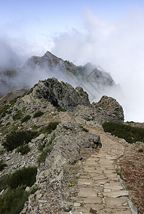 马西拉岛上的皮科阿列罗地层山脉旅行岩石小路火山悬崖爬坡蓝色顶峰图片