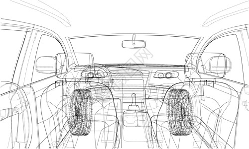 汽车内饰草图  3 的矢量渲染车辆数字化框架陈列室工程驾驶保险杠座椅插图绘画图片