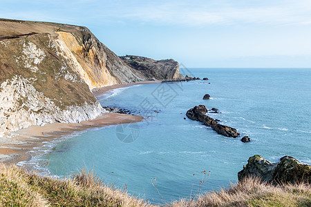 Dorset 的 Jurassic 海岸线视图波浪海岸天空侏罗纪账单海景海洋遗产悬崖王国图片