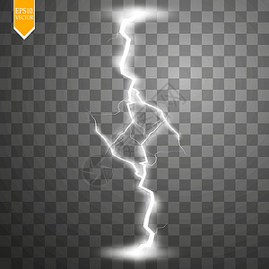 矢量插图 电闪电的透明光效应 自然能量的不可分性能;以及图片