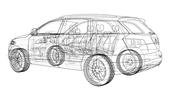 汽车数字化汽车素描 韦克托陈列室保险杠插图蓝图技术运输框架车轮工程驾驶插画